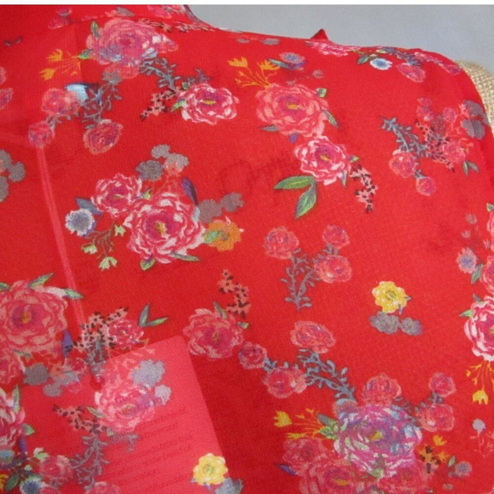 cAbi Crush Floral Ruffle Sleeveless Blouse Red Sheer Top Size S - Picture 15 of 17